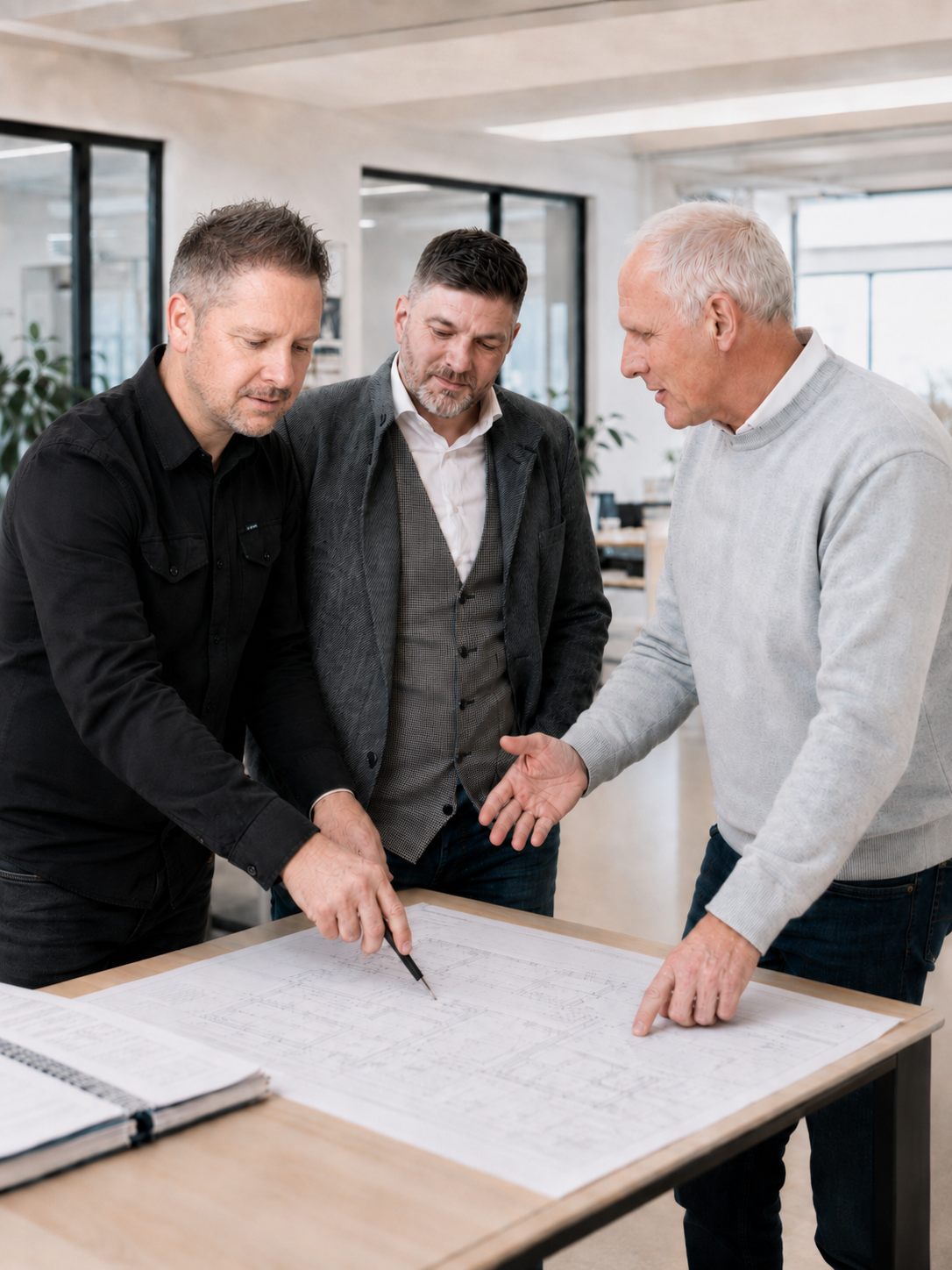Planbesprechung im Büro von [momentum:bau]